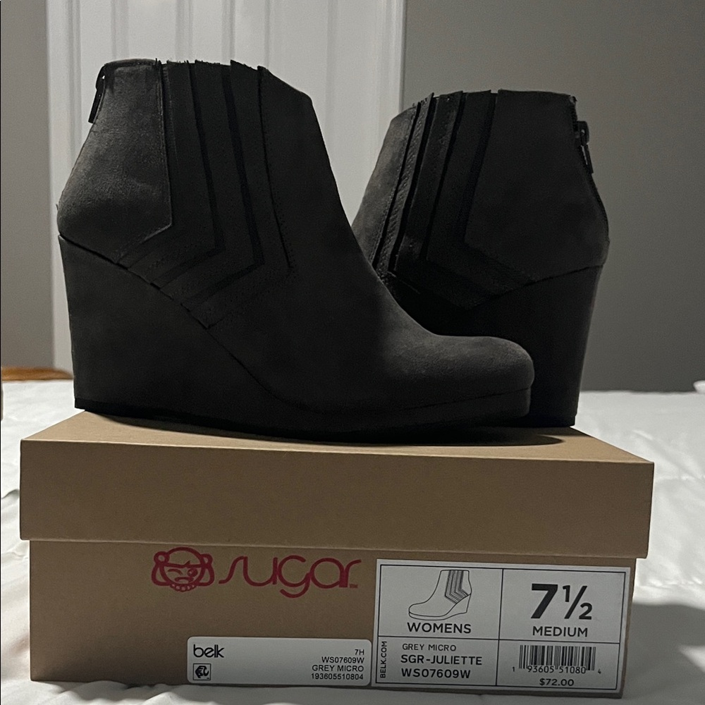 Sugar Women's Gray Wedge Ankle Boots